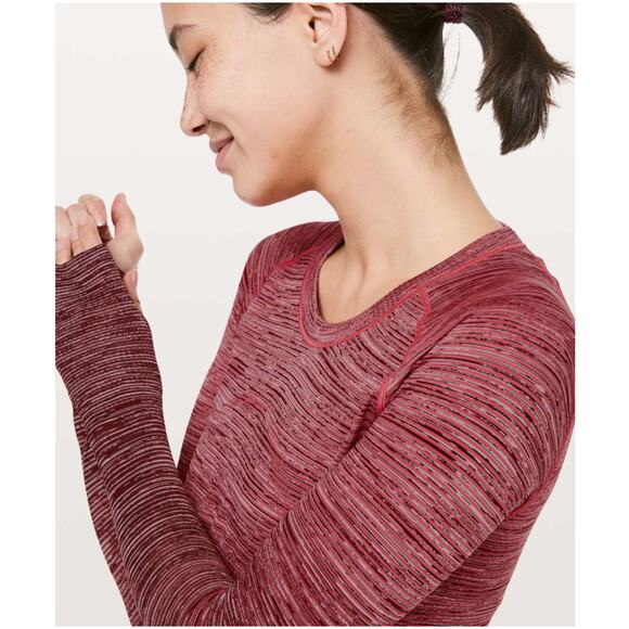 Lululemon Swiftly Tech Long Sleeve Crew Red Alert White Dark Sport Red Black 2 - Picture 5 of 5